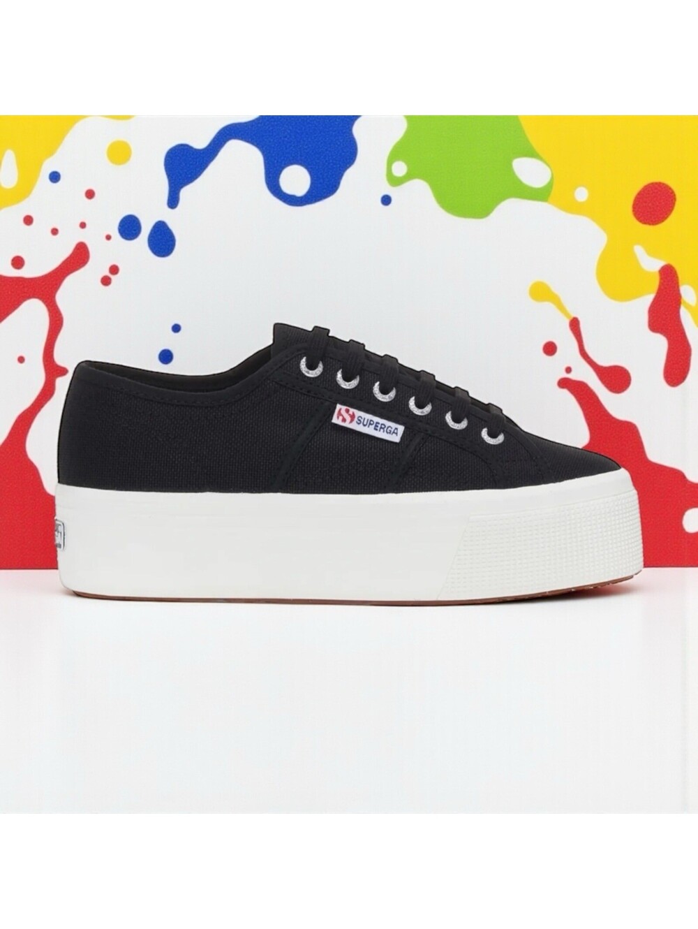 Superga 2790 Low-Top Sneakers Black White Platform Wedge Lace Up Sneaker Sz 9.5